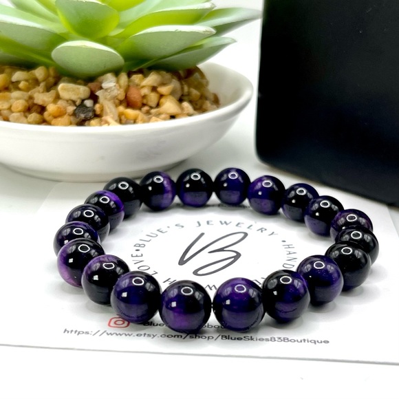 Dark Purple Tigers Eye Beaded Bracelet - Picture 4 of 7